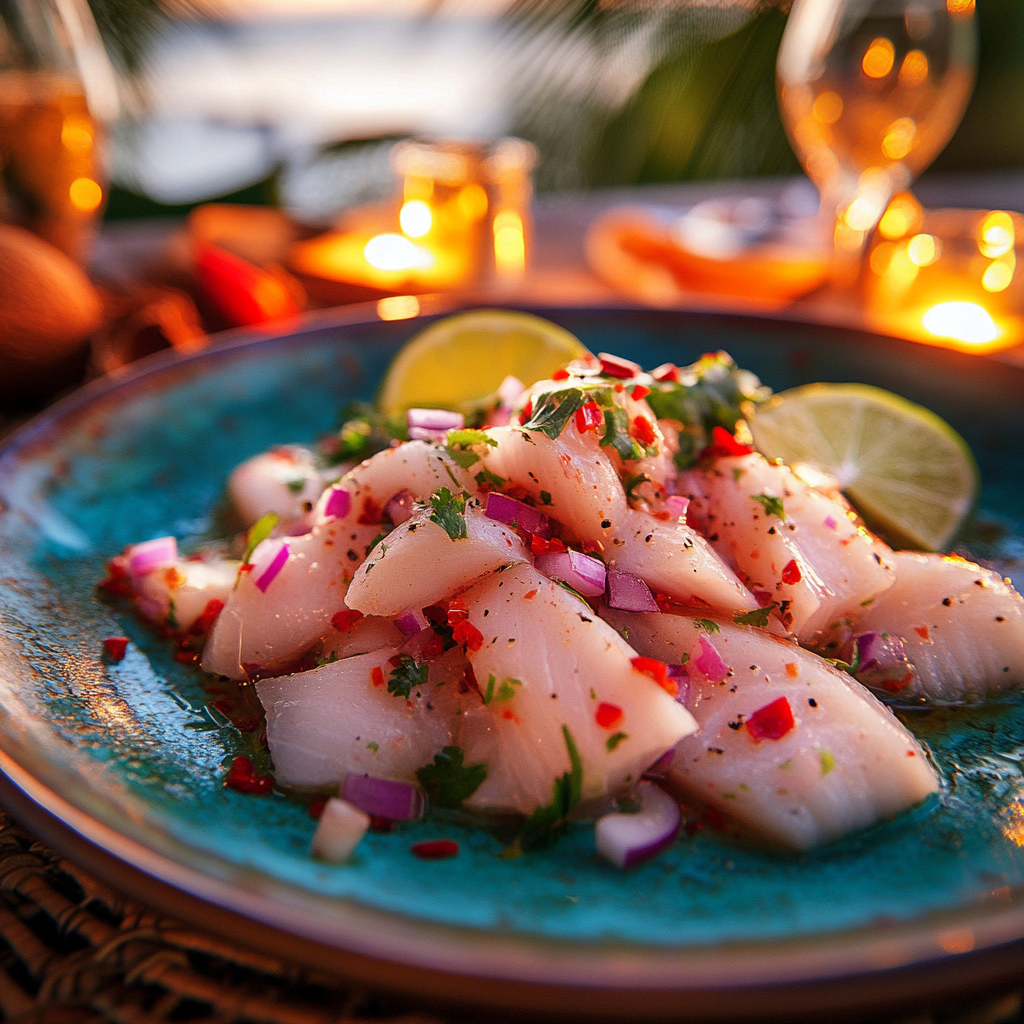 Vivaneau rouge (Lutjanus, Vivaneau rouge) ceviche et carpaccio