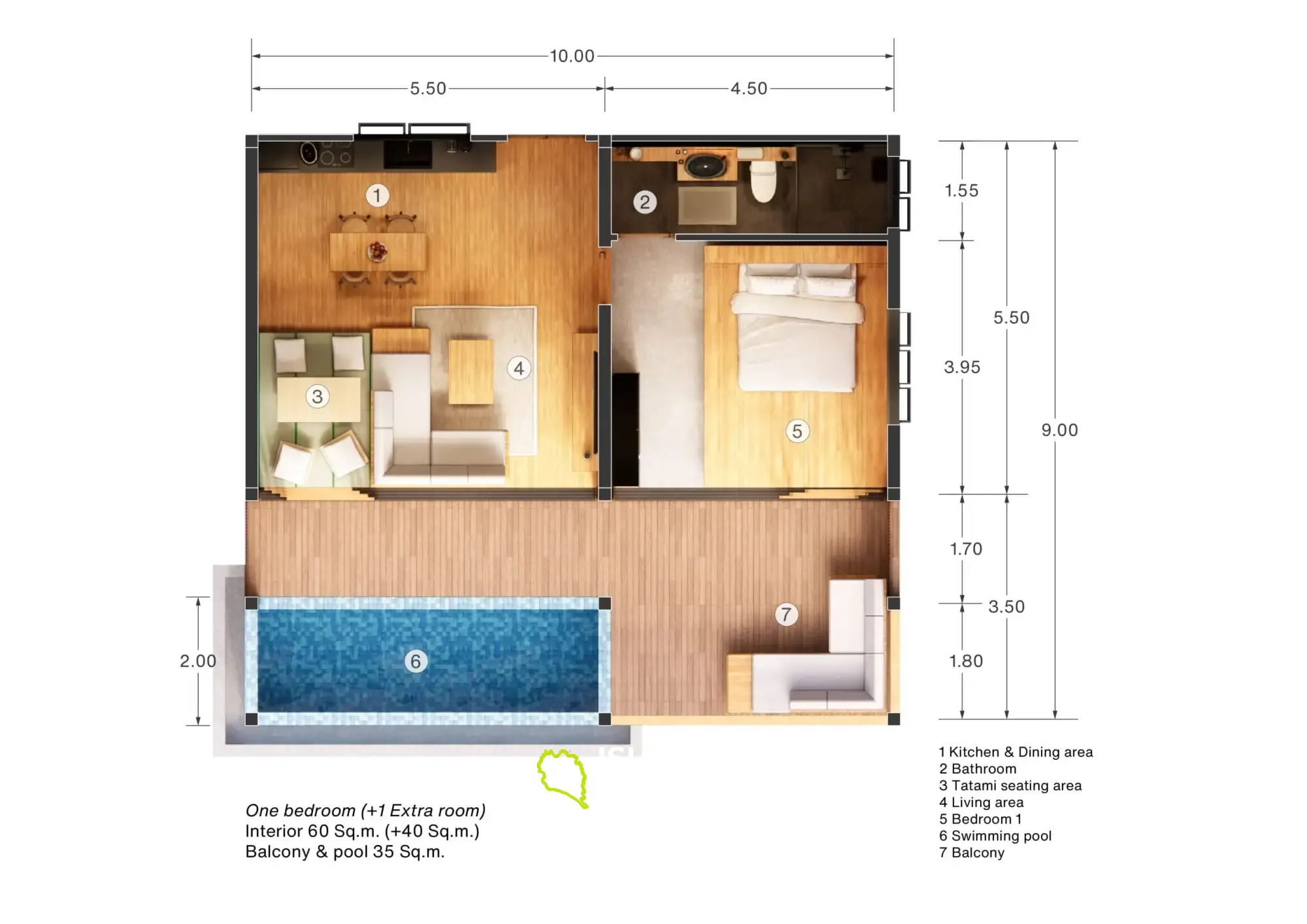 วิลล่า 1 ห้องนอน + 1 ห้องพร้อมวิวทะเลที่สวยงามบนหาดทองหลาง เกาะพะงัน