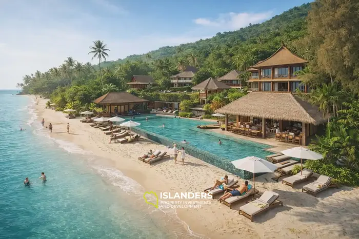 รีสอร์ทหรูริมชายหาดที่ออกแบบในสไตล์เขตร้อนของบาหลี ผสมผสานวัสดุธรรมชาติ พืชพรรณเขียวขจี และวิวทะเล โครงการนี้มอบประสบการณ์ที่เงียบสงบแต่หรูหรา เหมาะสำหรับการพักผ่อน วันหยุด และการฮันนีมูน
