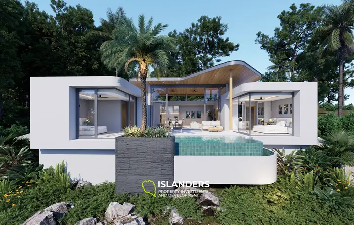Three-bdrm pool villa with see view, large windows and a sitting area (Plai Laem)