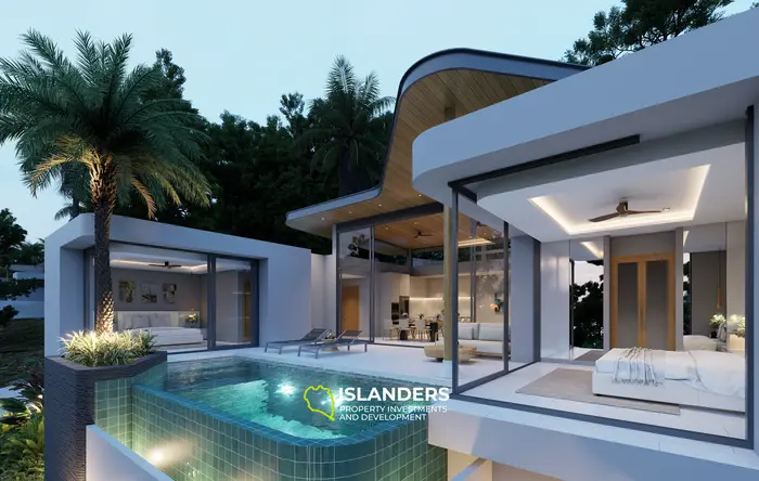 Three-bdrm pool villa with see view, large windows and a sitting area (Plai Laem)