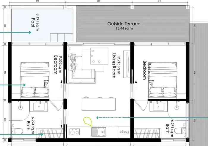 2-bdrm apartment with a pool, 5 minutes from the beach (Na Mueang)