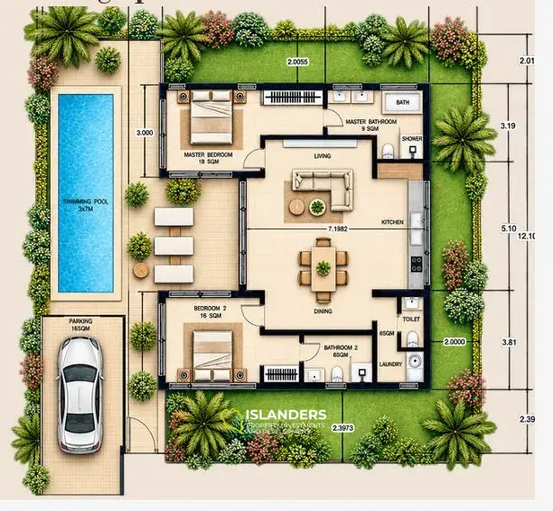 2-bdrm tropical pool villa with a palm-filled garden (Maenam)