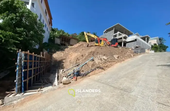 Terreno con vista al mar en Bophut con muro de contención en venta