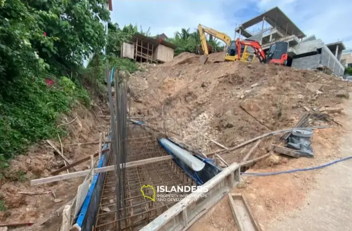 Terreno con vista al mar en Bophut con muro de contención en venta