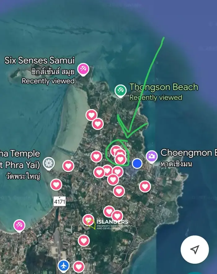 Premium location - 2,8M Land plot 280sqm with Thai company CHOENG MON  7 min from the sea 