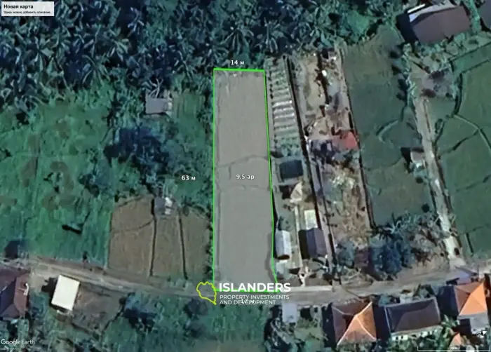 الأرض في بالي في منطقة أوبود رقم TD102 بمساحة 9.5 آريس (9.5 فدان). عقد إيجار لمدة 30 عامًا.