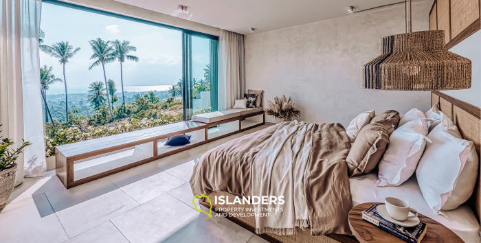 Villa de 3 habitaciones con piscina infinita y muebles.