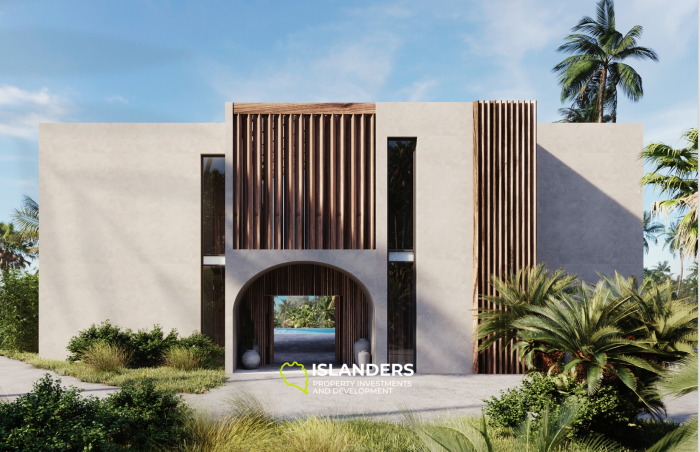 Villa de 3 habitaciones con piscina infinita y muebles.
