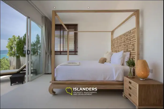Poolvilla mit 4 Schlafzimmern und Blick auf den Strand und das Meer.