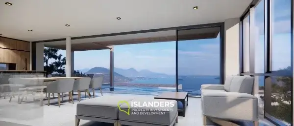 Villa avec piscine de 3 chambres sur la colline surplombant la mer.