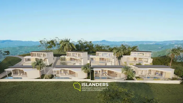 Villa de plain-pied avec piscine, 3 chambres, vue sur la mer et la forêt tropicale.