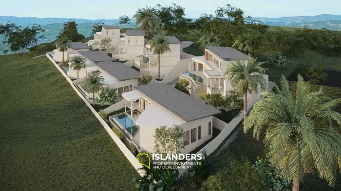 Villa de plain-pied avec piscine, 3 chambres, vue sur la mer et la forêt tropicale.