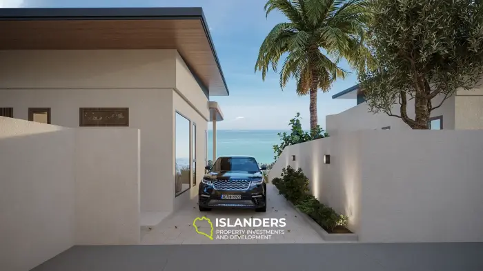 Villa de plain-pied avec piscine, 3 chambres, vue sur la mer et la forêt tropicale.