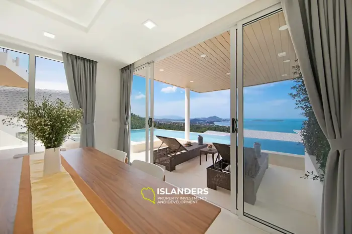 Geräumige 4-Zimmer-Villa mit Pool mit Blick auf die Berge und das Meer.
