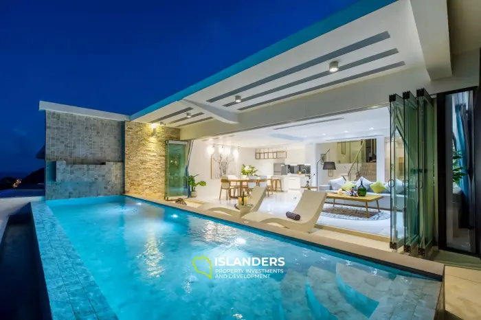 Villa dúplex con piscina de 3 habitaciones, amueblada y con vista al océano.
