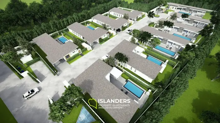 Moderna villa con piscina de 3 habitaciones + oficina rodeada de cocoteros.