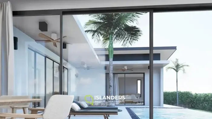 Moderna villa con piscina de 3 habitaciones + oficina rodeada de cocoteros.