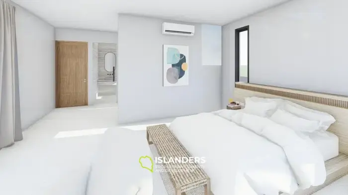 Moderna villa con piscina de 3 habitaciones + oficina rodeada de cocoteros.