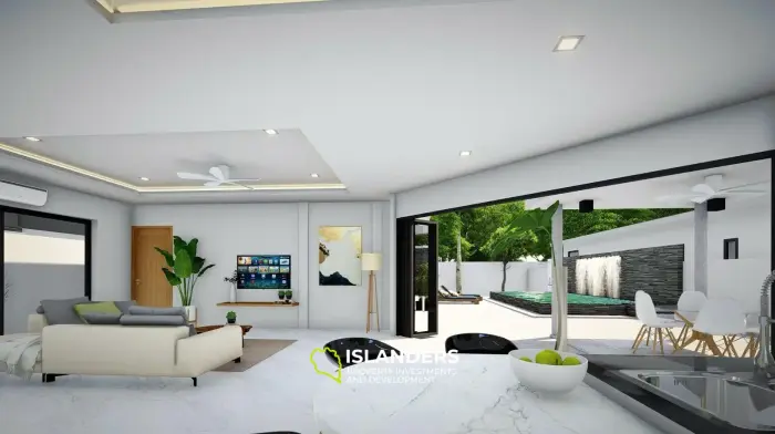 Moderna villa con piscina de 3 habitaciones + oficina rodeada de cocoteros.
