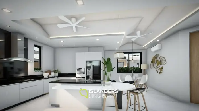 Moderna villa con piscina de 3 habitaciones + oficina rodeada de cocoteros.