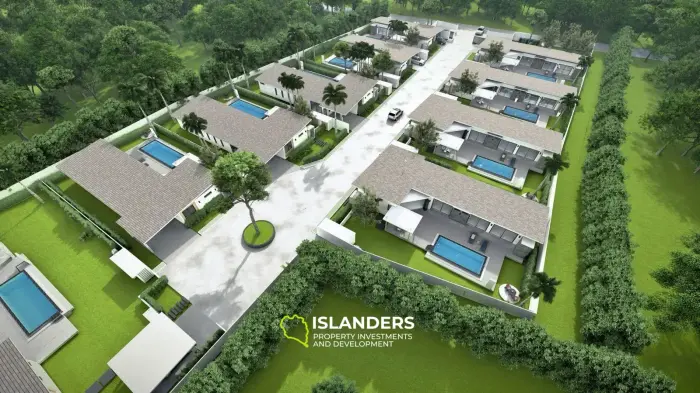 Moderna villa con piscina de 3 habitaciones + oficina rodeada de cocoteros.