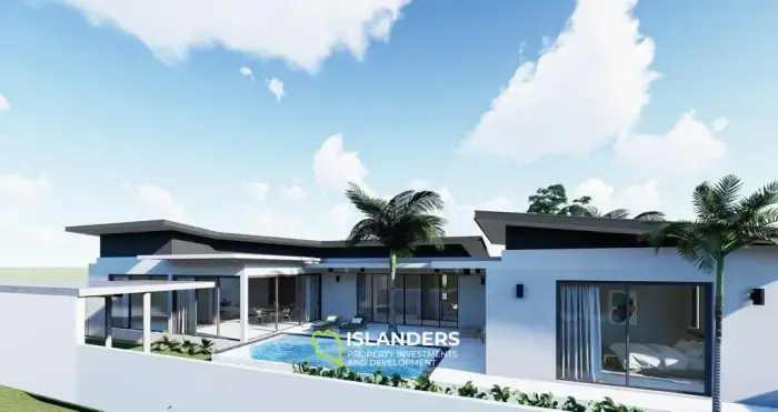 Moderna villa con piscina de 3 habitaciones + oficina rodeada de cocoteros.