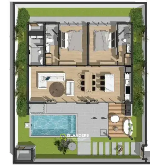 Villa confortable de 2 chambres avec piscine commune au centre de l'île.