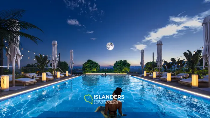Encantador apartamento de 1 dormitorio en venta en Canggu, Bali con vista a la piscina