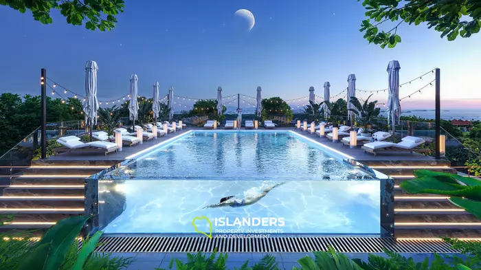 Encantador apartamento de 1 dormitorio en venta en Canggu, Bali con vista a la piscina