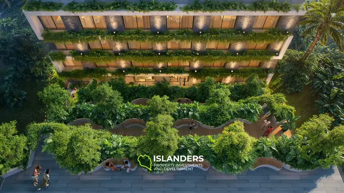 Encantador apartamento de 1 dormitorio en venta en Canggu, Bali con vista a la piscina