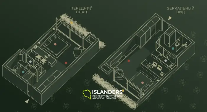 Encantador apartamento de 1 dormitorio en venta en Canggu, Bali con vista a la piscina