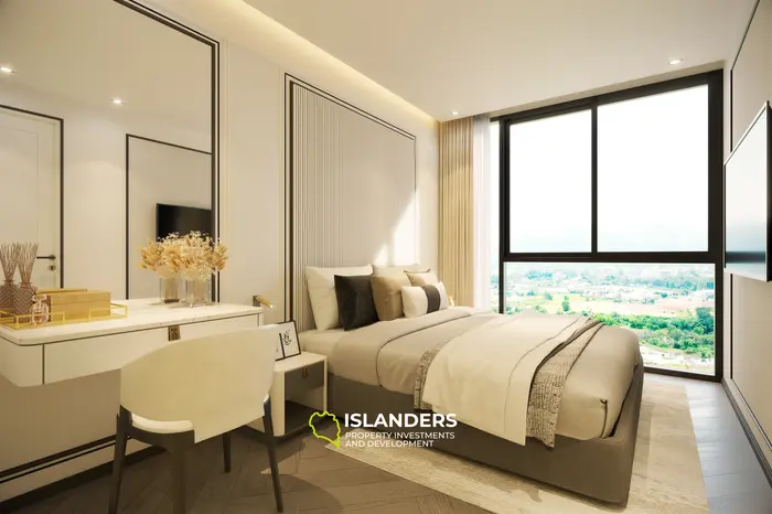 อพาร์ตเมนต์ 1 ห้องนอนสมัยใหม่ขายที่หาดบางเทาในภูเก็ต