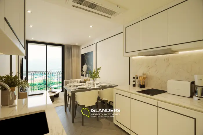 อพาร์ตเมนต์ 1 ห้องนอนสมัยใหม่ขายที่หาดบางเทาในภูเก็ต