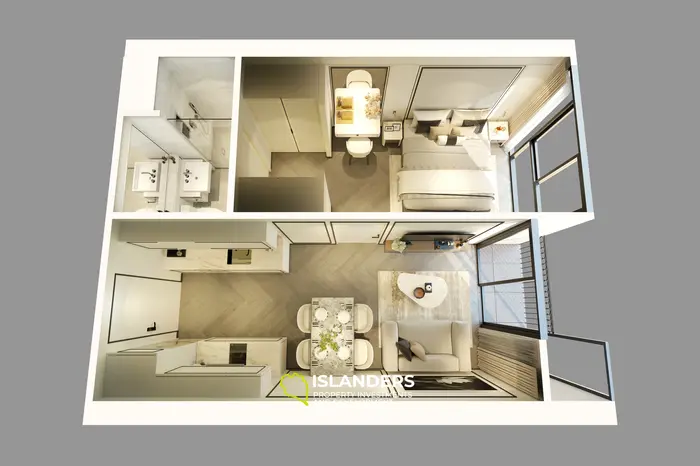 อพาร์ตเมนต์ 1 ห้องนอนสมัยใหม่ขายที่หาดบางเทาในภูเก็ต