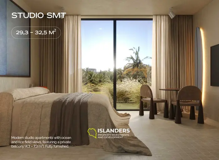 Stunning Sea and Rice Field View Studio Apartment for Sale in Bali, Tabanan - IDR 1.405 Billion