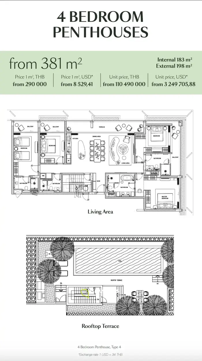 Luxury 4-Bedroom Penthause for Sale from Bang Tao beach 50m , Phuket