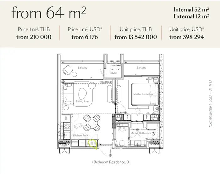 Stunning 1-Bedroom Apartment 64sqm for Sale in Bang Tao, Phuket 