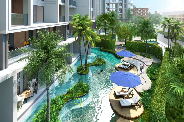อพาร์ตเมนต์ 2 ห้องนอนขนาด 58 ตร.ม. น่ารักพร้อมวิวทะเลห่างจากชายหาด 100 เมตร