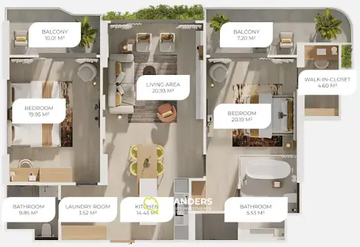 Elegante 2-Zimmer-Wohnung in Layan