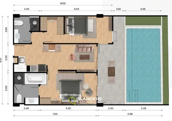 ラワイビーチ、プーケットのプールビュー付き豪華2ベッドルームコンドミニアム