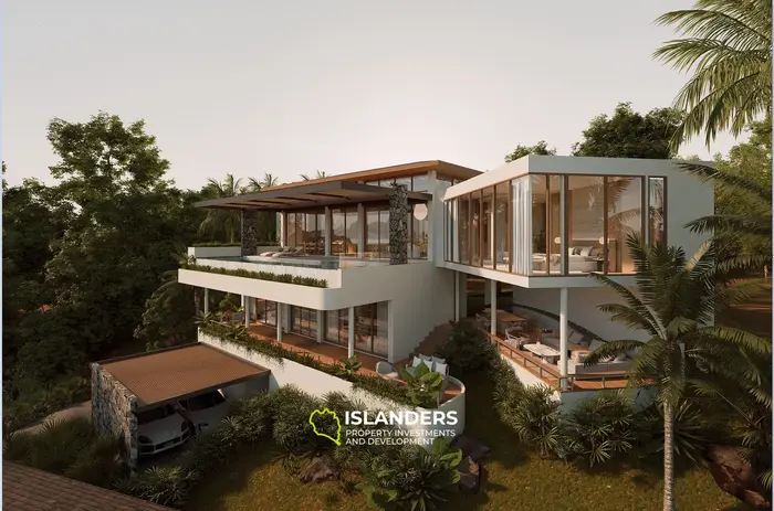 Villa de 4 habitaciones y tres pisos con piscina y vistas al mar y a la montaña (Bophut)