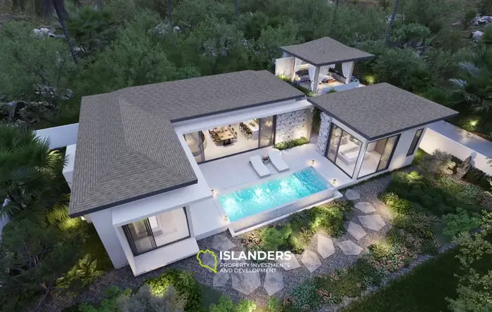 Modern 3-bdrm pool villa with garden overlooking mountains (Lamai)