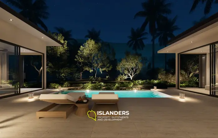 Modern 3-bdrm pool villa with garden overlooking mountains (Lamai)