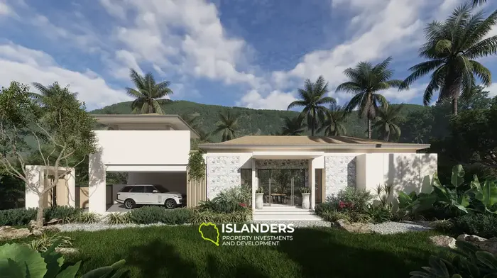 Modern 3-bdrm pool villa with garden overlooking mountains (Lamai)