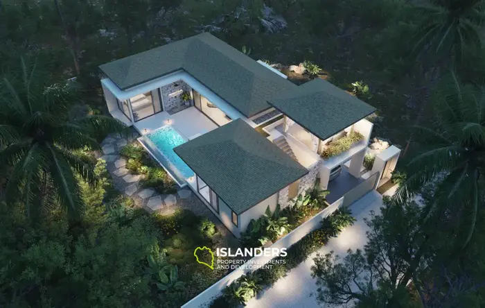 Modern 3-bdrm pool villa with garden overlooking mountains (Lamai)