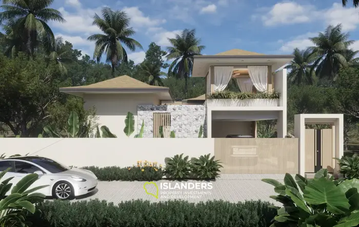 Modern 3-bdrm pool villa with garden overlooking mountains (Lamai)