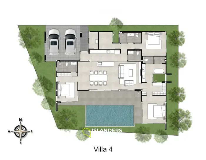 Villa de una planta con 3 habitaciones, piscina de agua salada y vista a la montaña (Bophut)