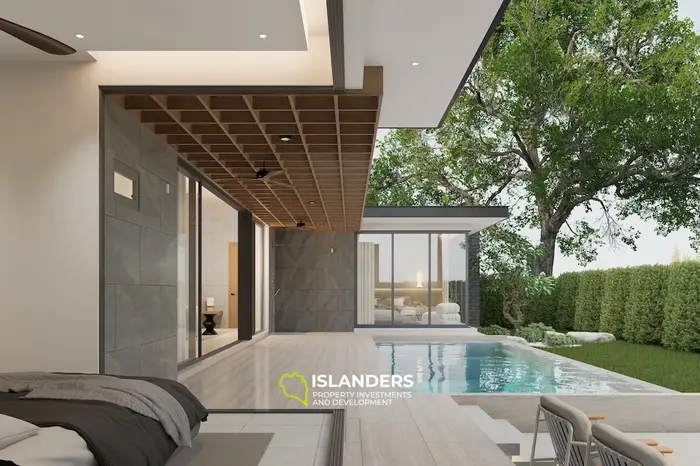 Villa de una planta con 3 habitaciones, piscina de agua salada y vista a la montaña (Bophut)