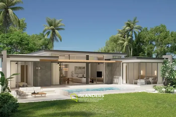 Villa de una planta con 3 habitaciones, piscina de agua salada y vista a la montaña (Bophut)